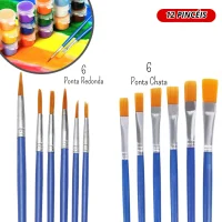 Kit Pincéis Artesanato Ponta Fina Redonda E Chato Pintura