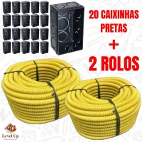 Conduíte Eletroduto Corrugado Kit 2 Unidades + 20 Caixinhas 4x2 Preta
